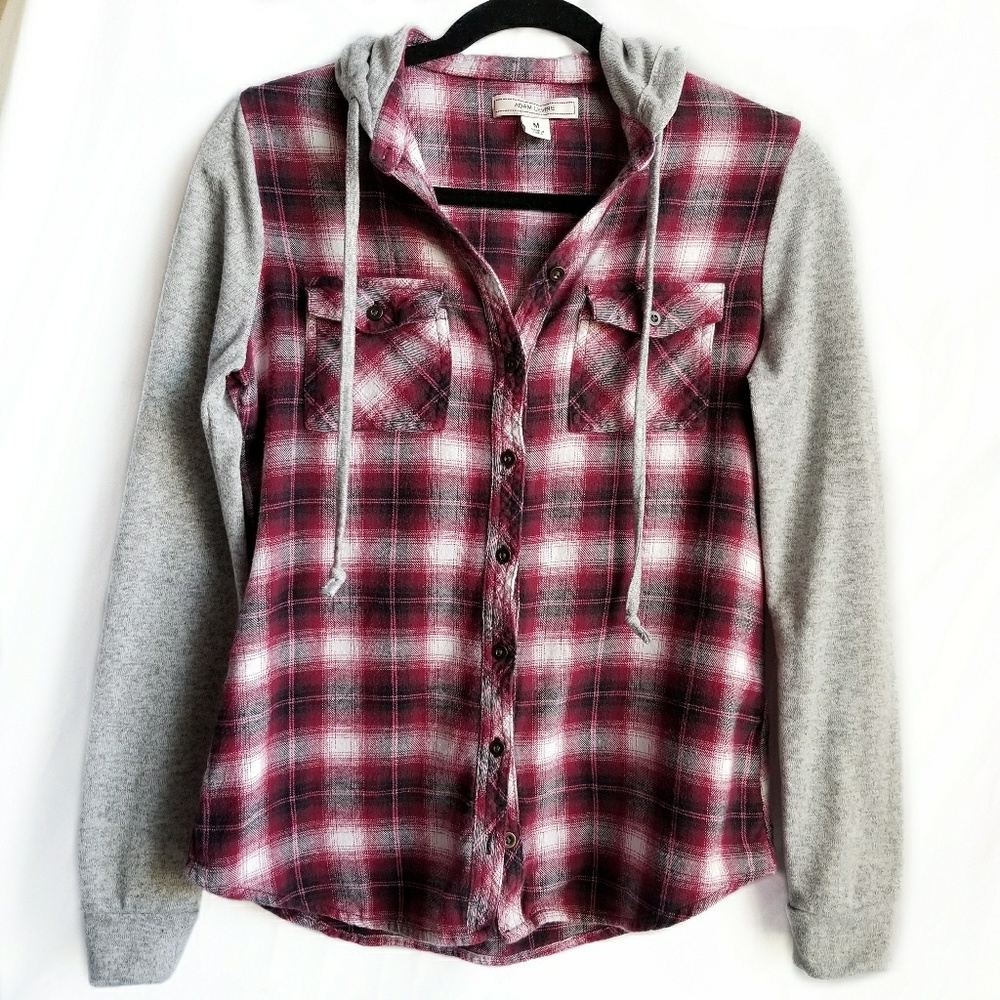 ADAM LEVINE flannel hoodie button up fits small